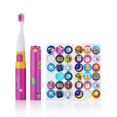 Brush-Baby Go-Kidz Pink детская электрическая зубная щетка (розовая) с наклейками. От 3 лет.