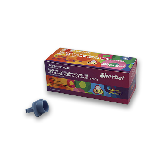 Профилактическая паста Sherbet Prophylaxis paste, вкус Ассорти (Assorted Flavors), зернистость: Мелкая (Fine), 200 унидоз (400 г) с кольцом-держателем Prophy Ring