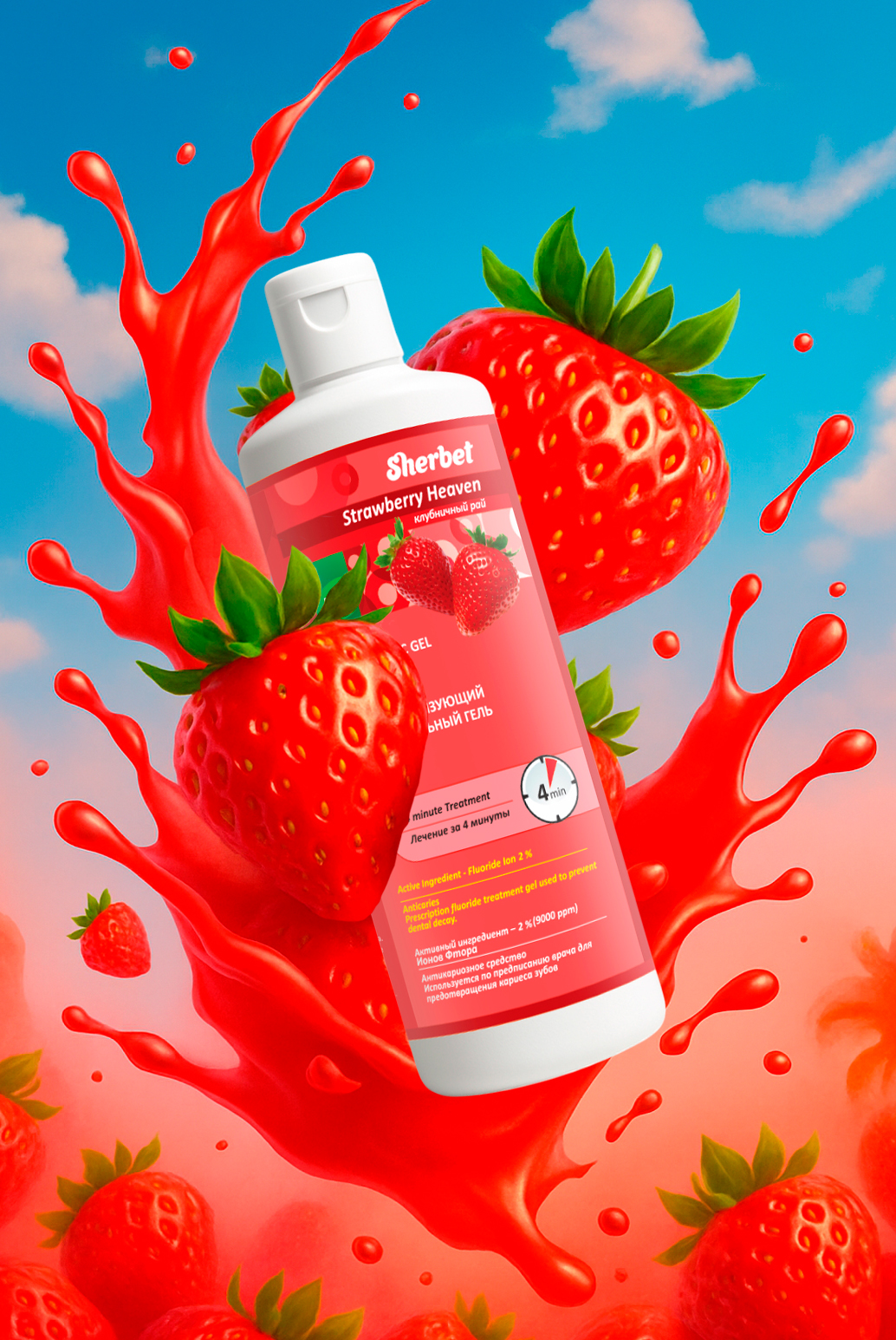 Реминерализующий рН-Нейтральный гель Sherbet Neutral Thixotropic Gel; Вкус Клубничный рай (Strawberry Heaven); объем 500 мл