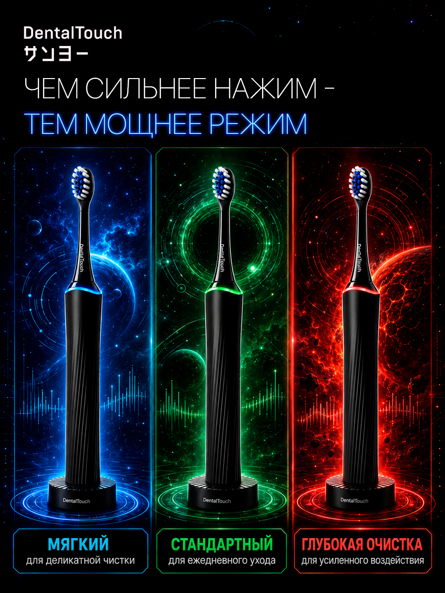 Электрическая зубная щетка ТМ “DentalTouch” с сенсорным управлением, черная