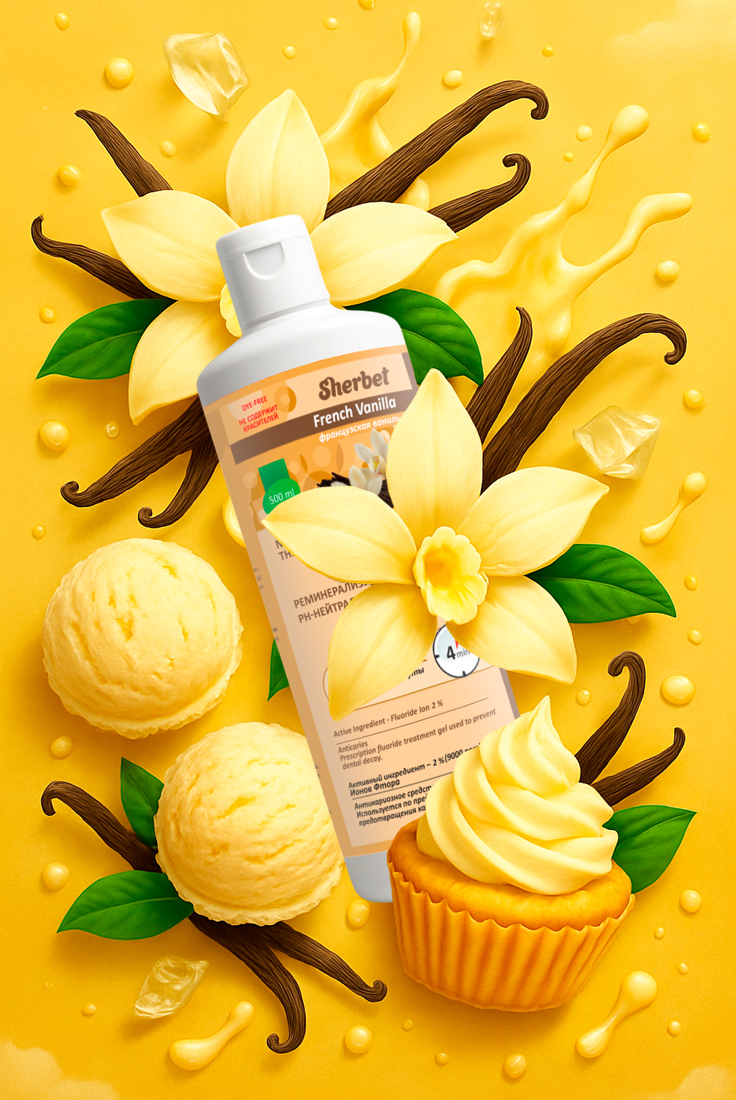 Реминерализующий рН-Нейтральный гель Sherbet Neutral Thixotropic Gel; Вкус Французская Ваниль, без красителя (French Vanilla, Dye-Free); объем 500 мл