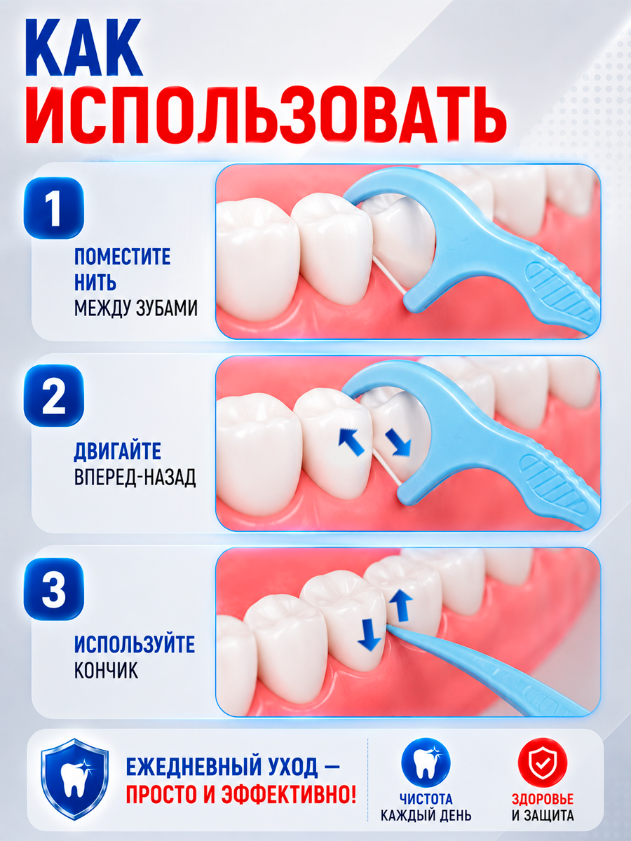 Зубная нить + зубочистка 2 в 1 (Флоссеры)