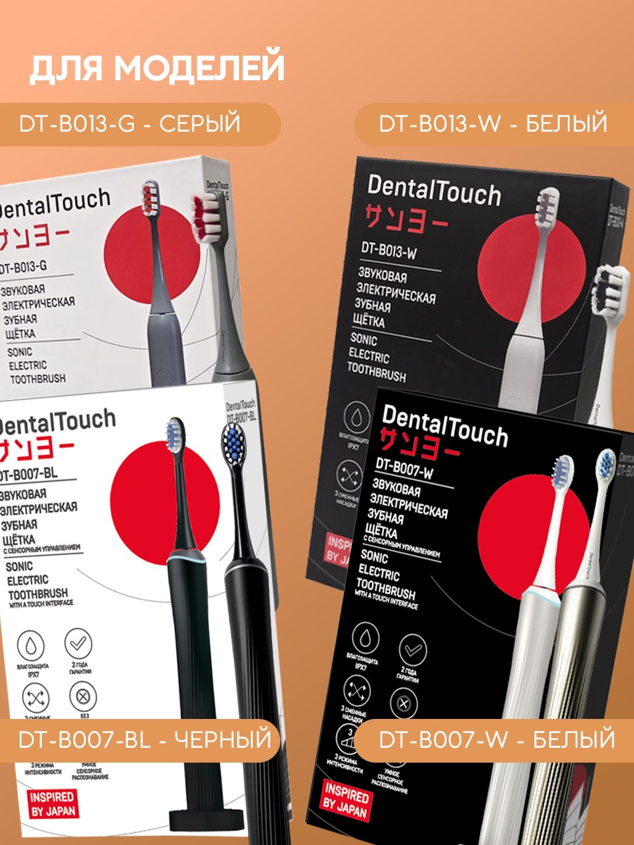 Сменные насадки ТМ «DentalTouch». Для электрической зубной щетки DT-B007, DT-B013, 2 шт. Монопучковые. Черные.