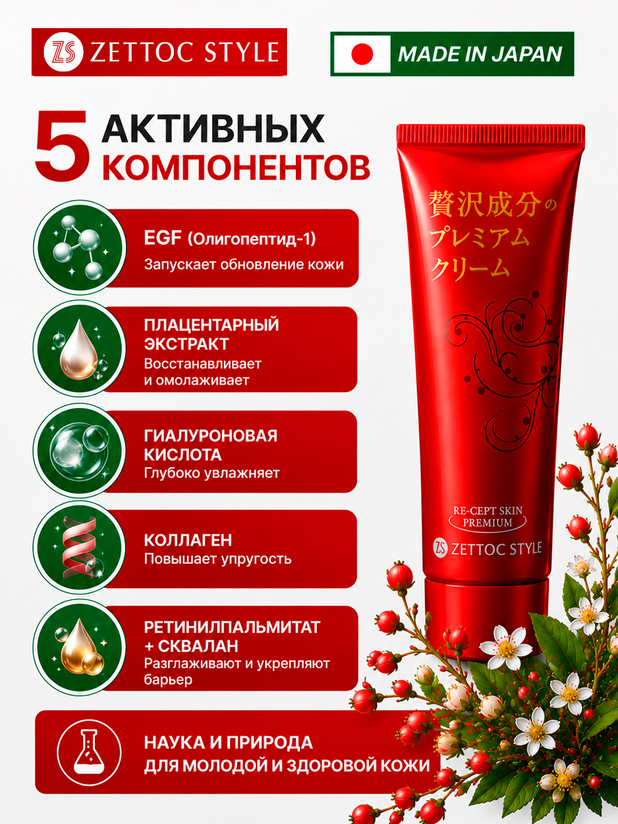 RE-CEPT Skin Premium Cream - крем для кожи, ТМ ZETTOС. Для лица, 60 г