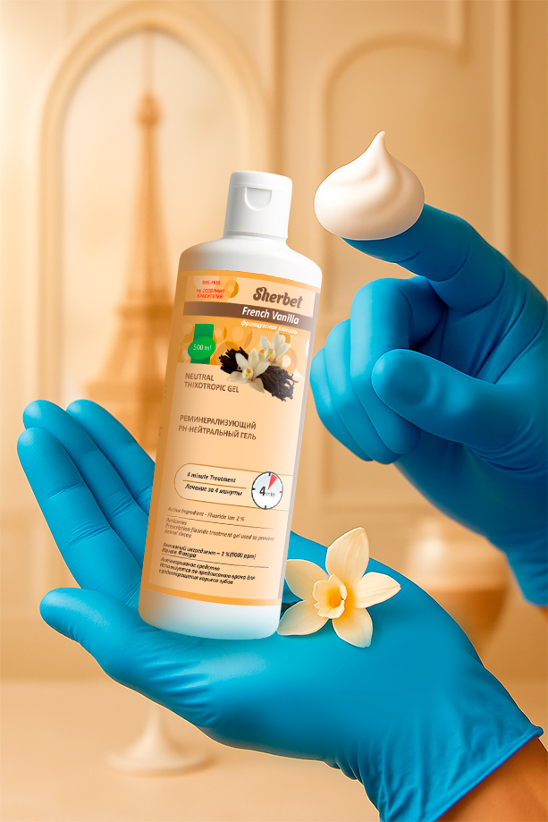 Реминерализующий рН-Нейтральный гель Sherbet Neutral Thixotropic Gel; Вкус Французская Ваниль, без красителя (French Vanilla, Dye-Free); объем 500 мл