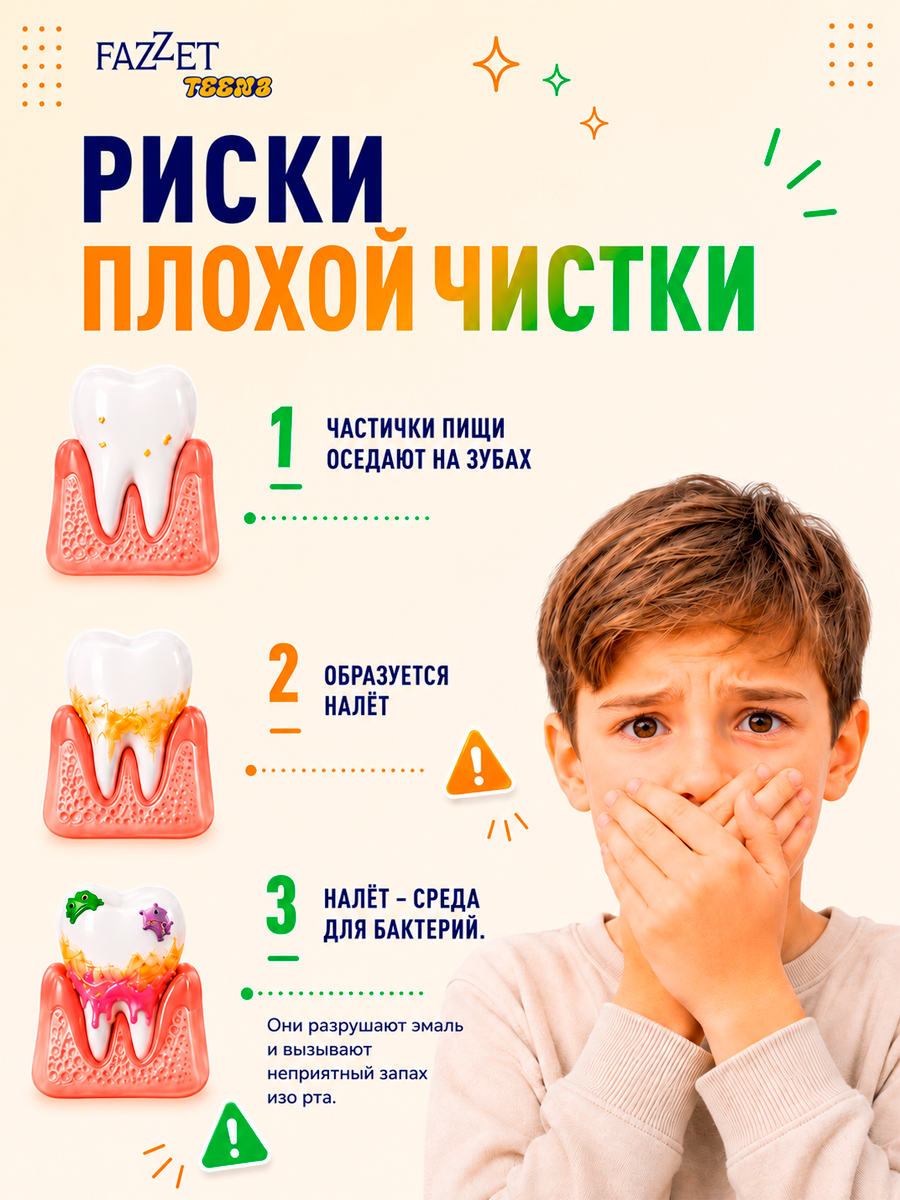 Зубная щетка TEENS т.м. FAZZET для детей до 12 лет, желтая/ New