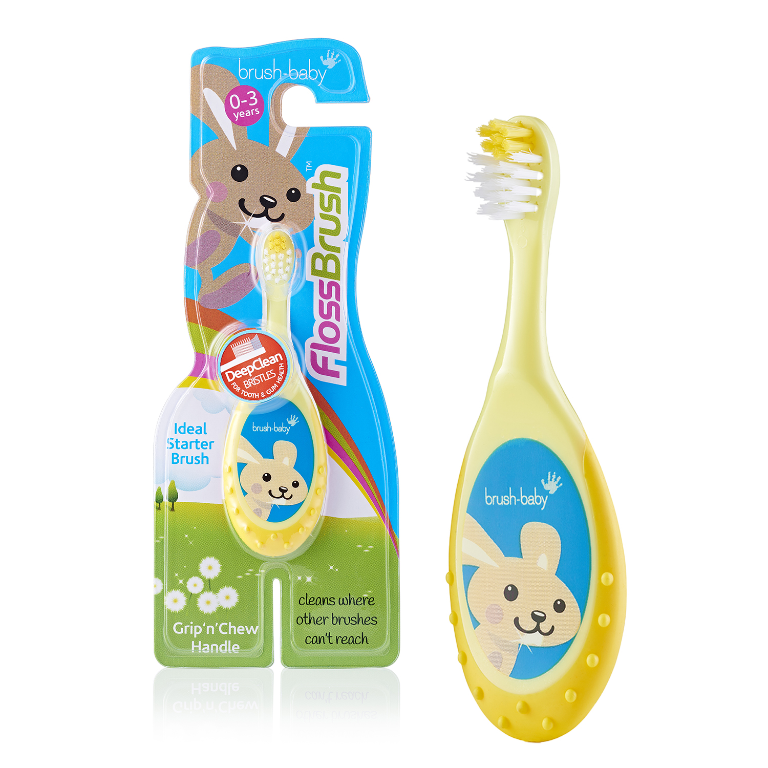 NEW Brush Baby - Щетка зубная детская (0 - 3 лет) FlossBrush (желтая)