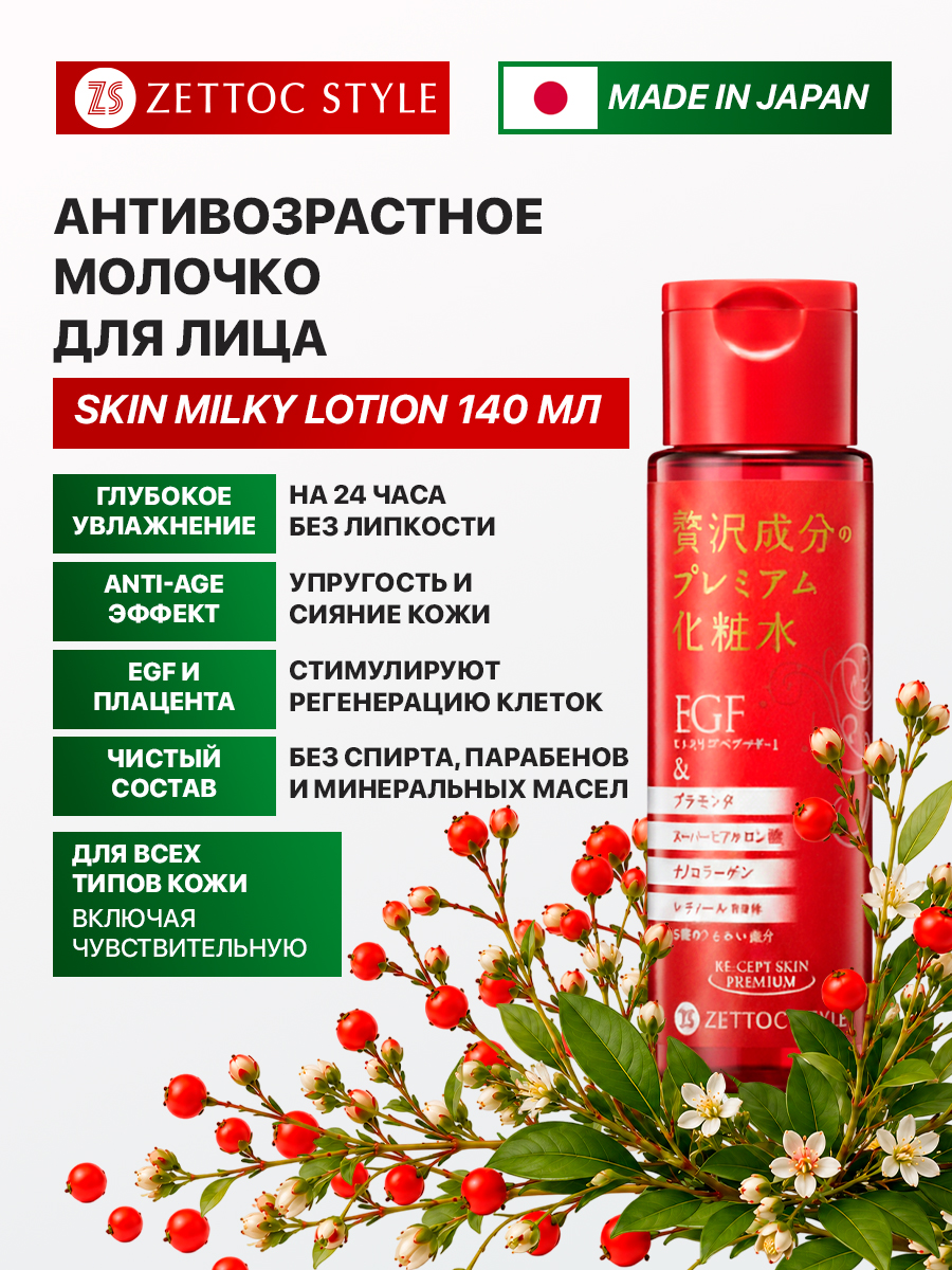 RE-CEPT Skin Milky Lotion — косметическое молочко для кожи, ТМ ZETTOC.  Для лица, 140 мл