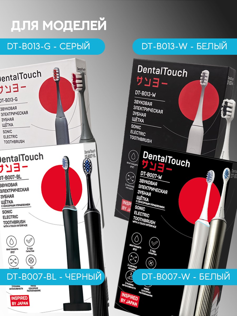 Сменные насадки ТМ «DentalTouch». Для электрической зубной щетки DT-B007, DT-B013, 2 шт. Монопучковые. Серые.