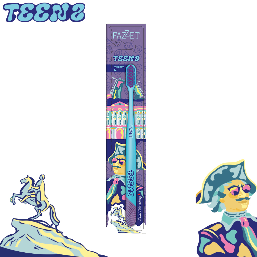 Зубная щетка TEENS т.м. FAZZET для детей до 12 лет, голубая