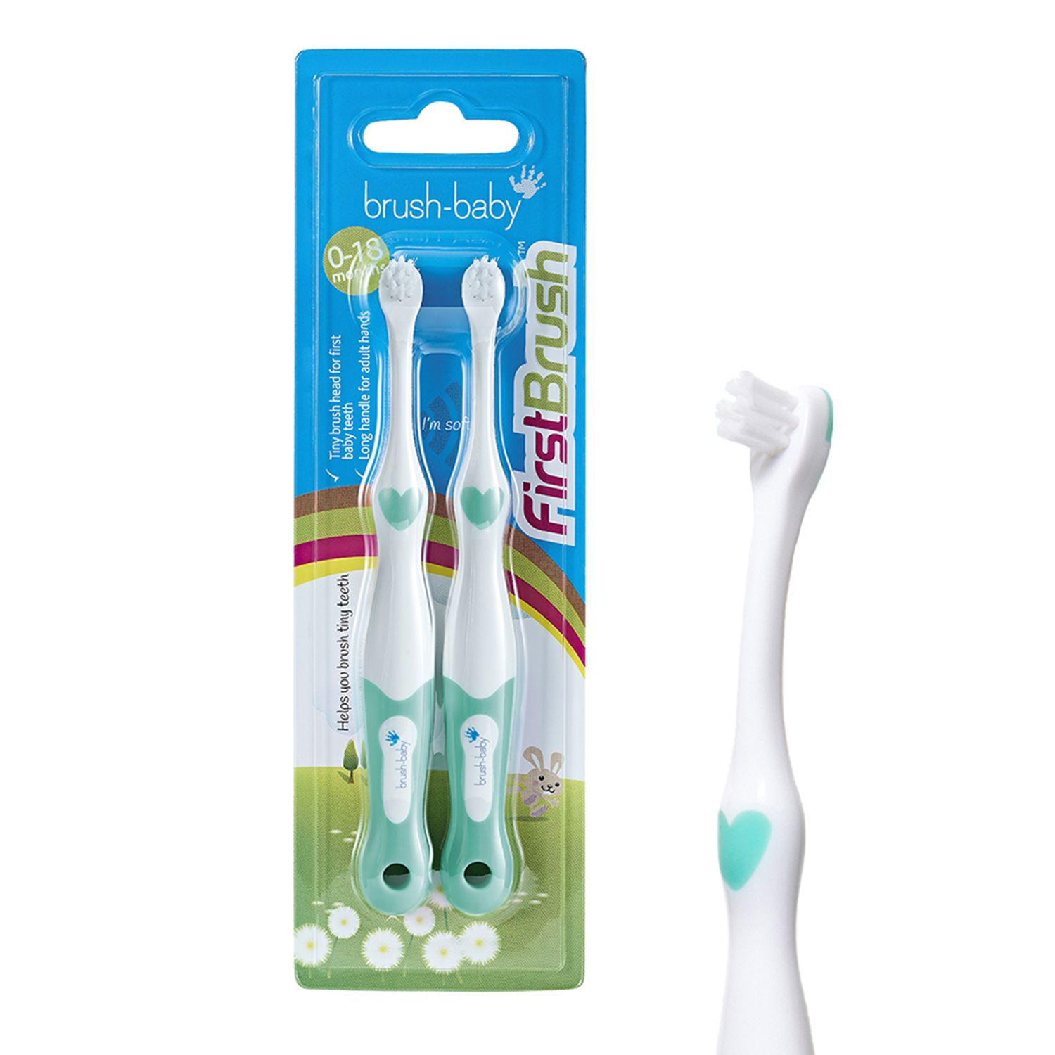 Brush Baby - Щетка зубная детская (0 - 18 мес) FirstBrush (бирюзовый), 2 шт/ упак