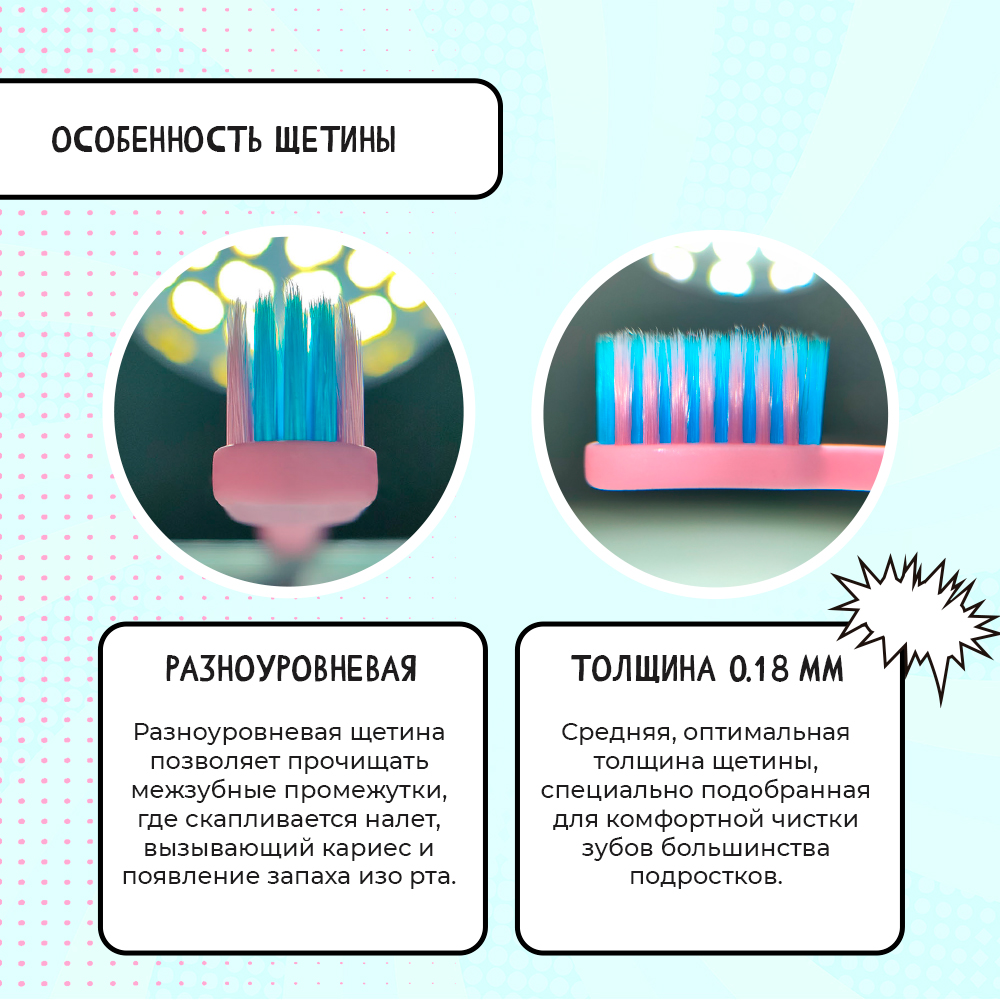 Зубная щетка TEENS т.м. FAZZET для детей до 12 лет, розовая