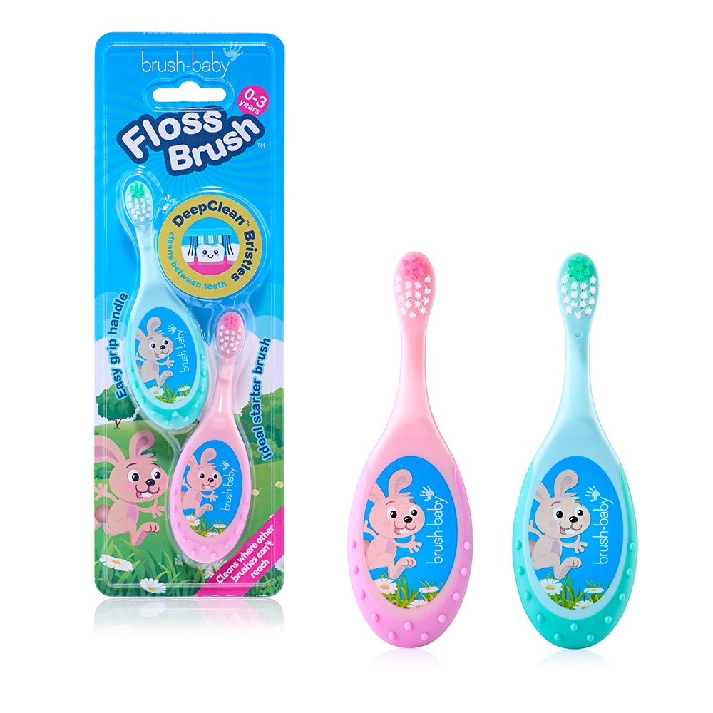 Brush Baby - Щетка зубная детская (0 - 3 лет) FlossBrush (бирюзовая+ розовая), 2 шт/упак