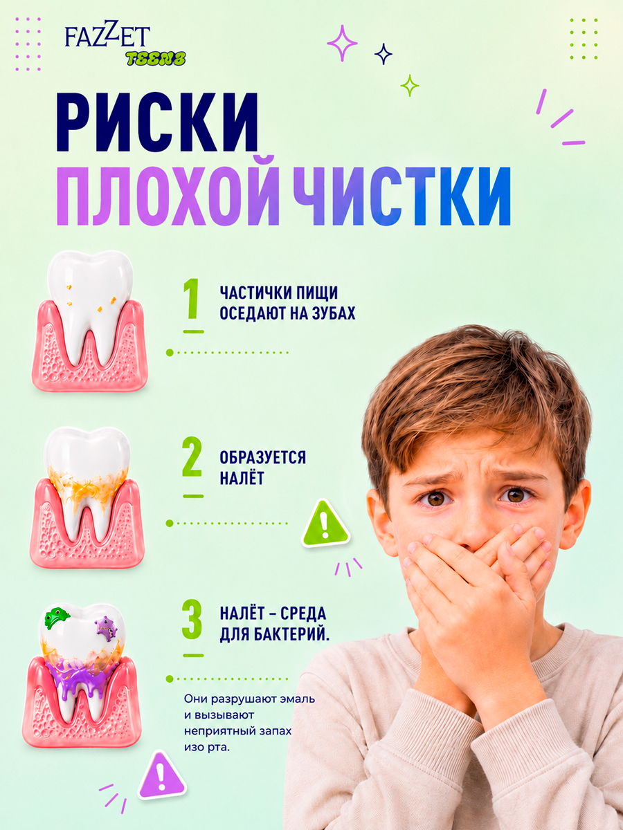 Зубная щетка TEENS т.м. FAZZET для детей до 12 лет, сиреневая/ New