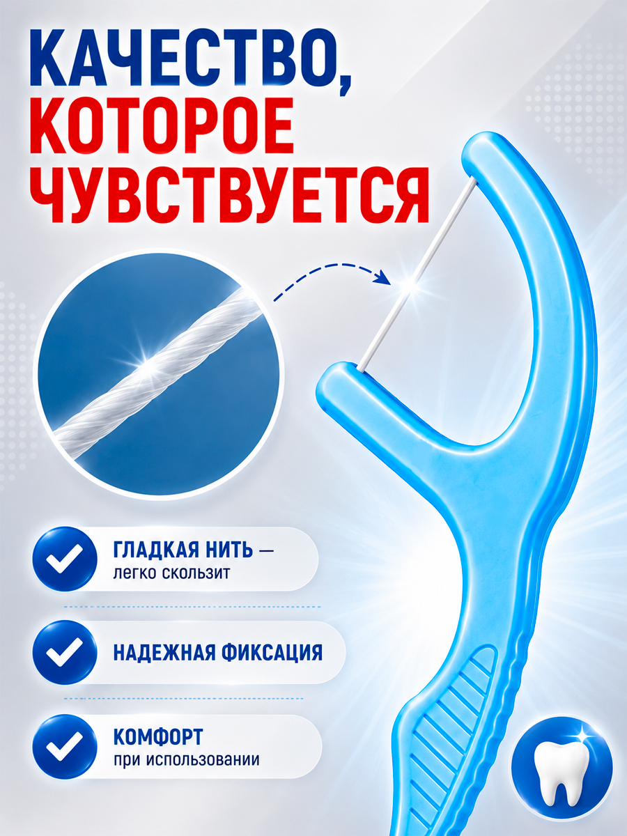Зубная нить + зубочистка 2 в 1 (Флоссеры)