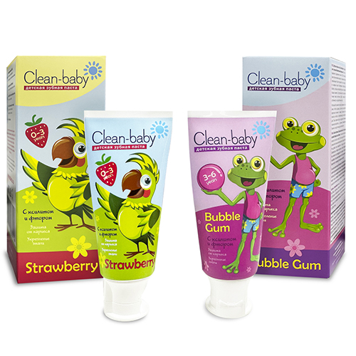 НАБОР: Clean- baby - Паста зубная детская (0- 3 лет) 50 мл (Strawberry) + Clean- baby - Паста зубная детская (3- 6 лет ) 50 мл (Bubble Gum).