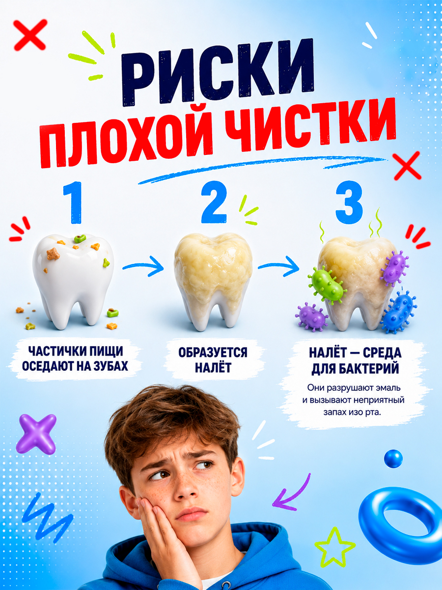 Зубная щетка TEENS т.м. FAZZET для детей до 12 лет, голубая/ New