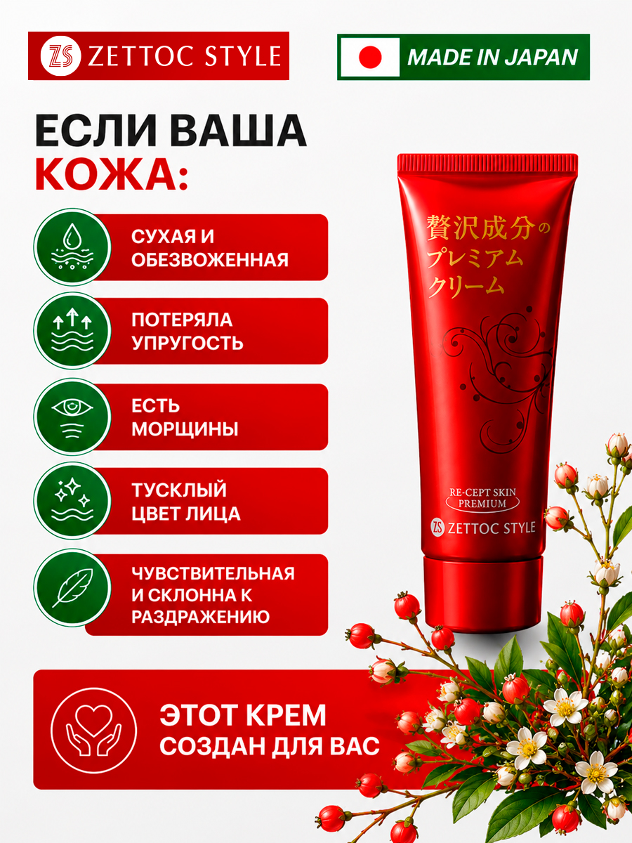 RE-CEPT Skin Premium Cream - крем для кожи, ТМ ZETTOС. Для лица, 60 г