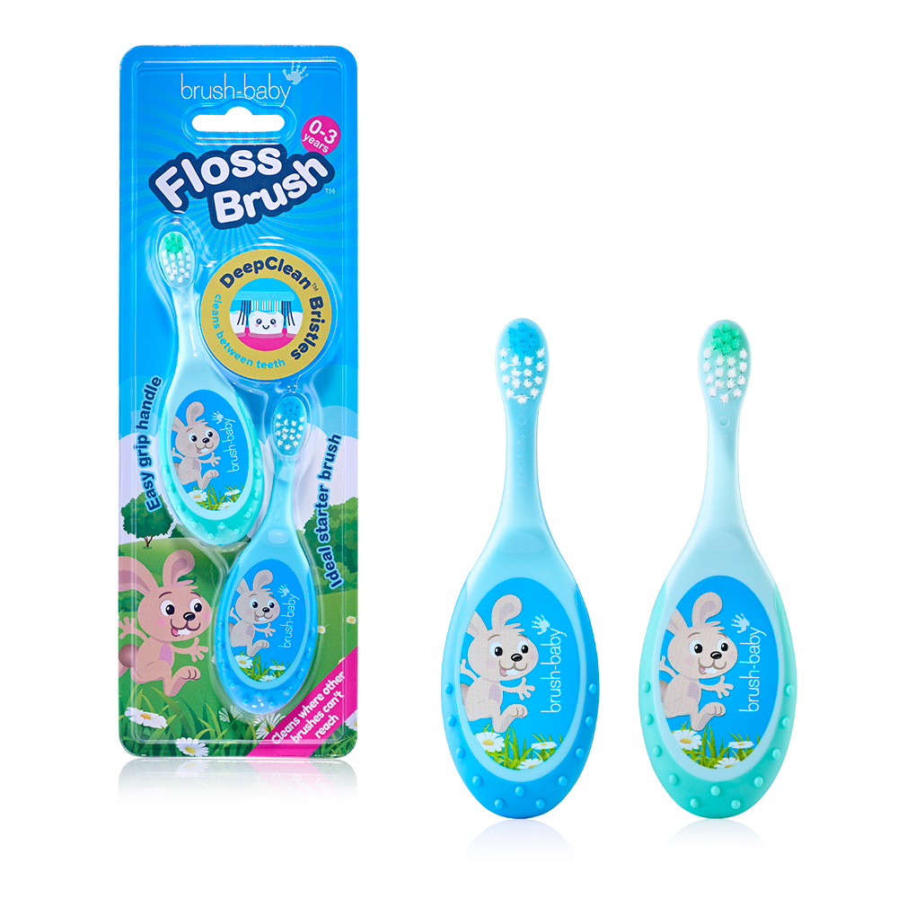 Brush Baby - Щетка зубная детская (0 - 3 лет) FlossBrush (бирюзовая+ голубая), 2 шт/упак