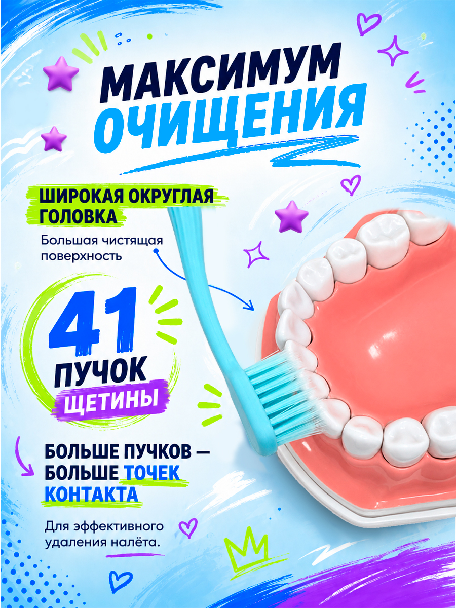 Зубная щетка TEENS т.м. FAZZET для детей до 12 лет, голубая/ New