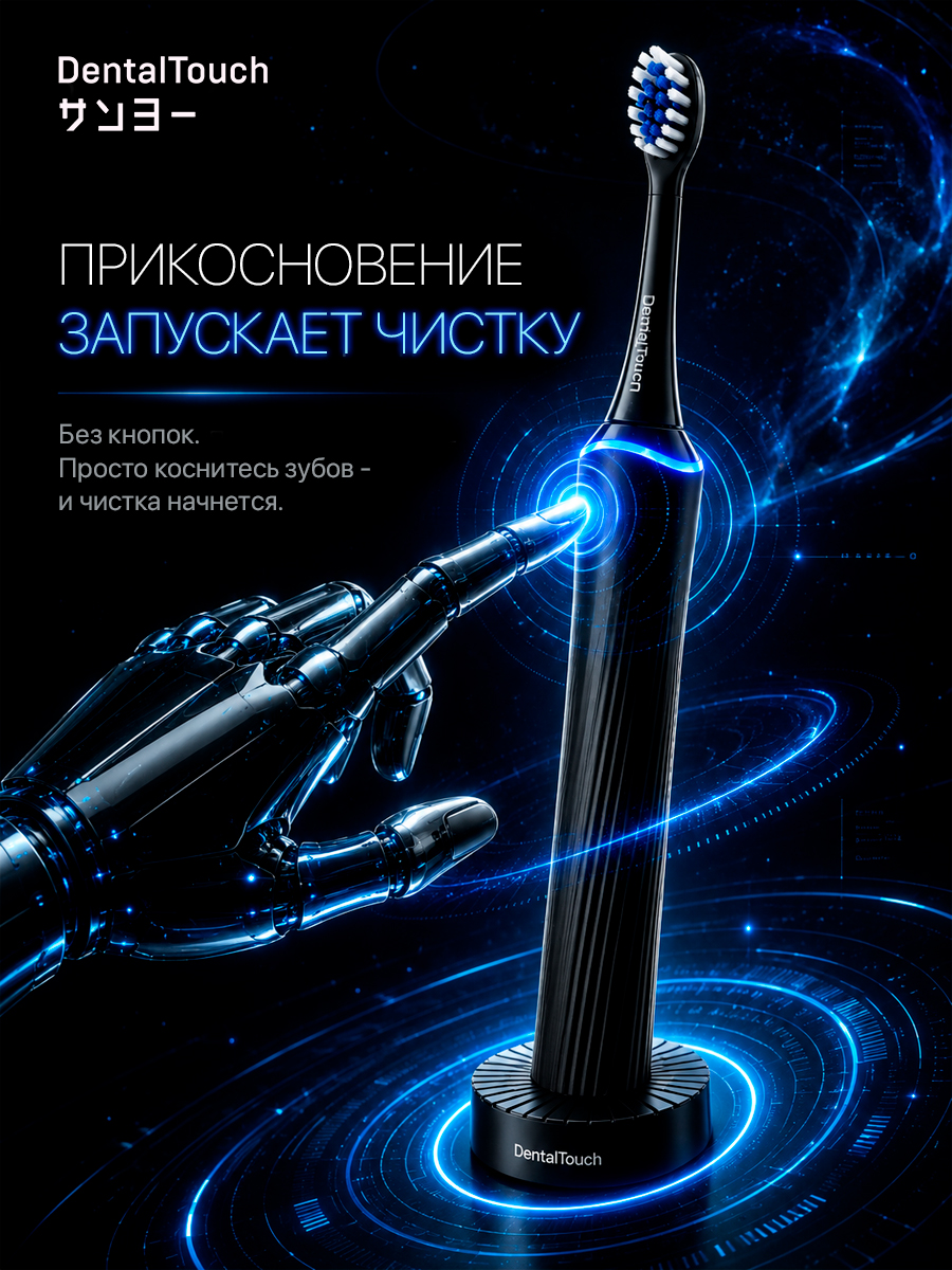 Электрическая зубная щетка ТМ “DentalTouch” с сенсорным управлением, черная